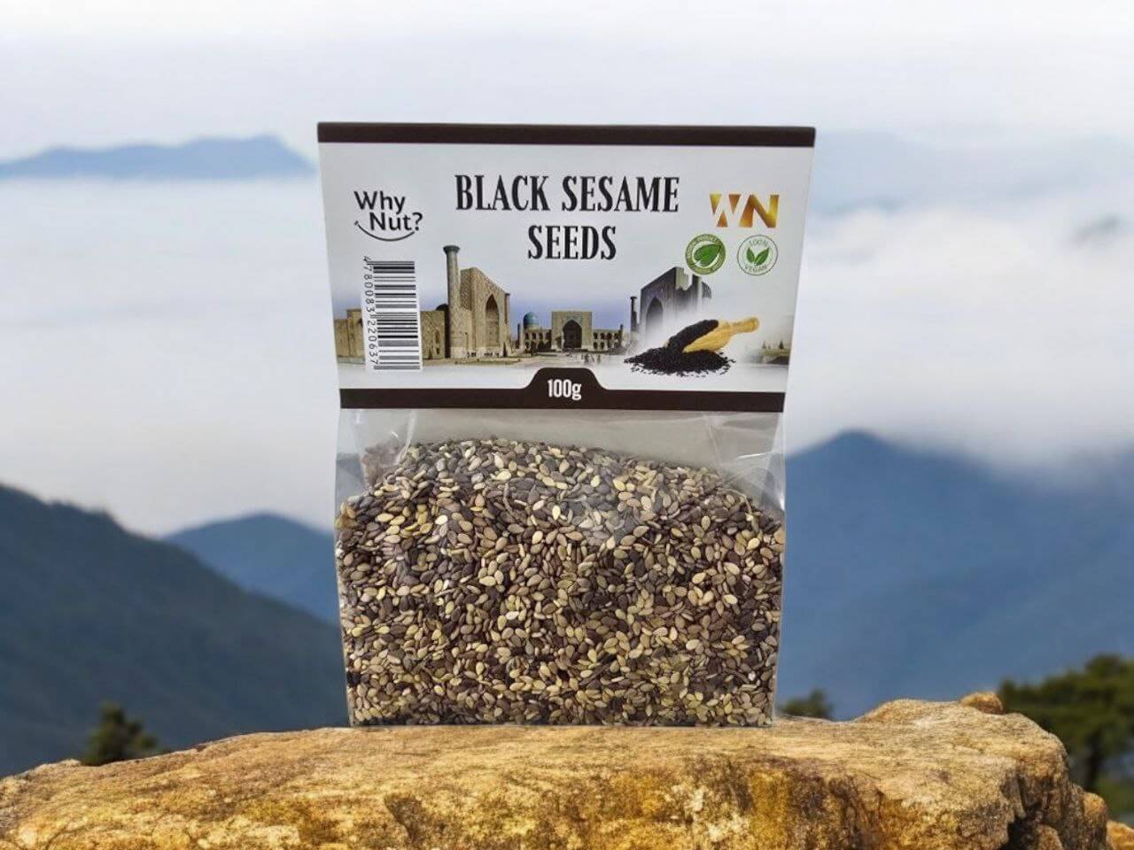 Whole black sesame seeds by Nature Pick Market, rich in essential nutrients like fiber and protein, perfect for smoothies, salads, and baking.